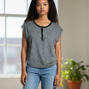 Madewell Gray Cap Sleeve Top with Leather Trim (Size‎ XS)